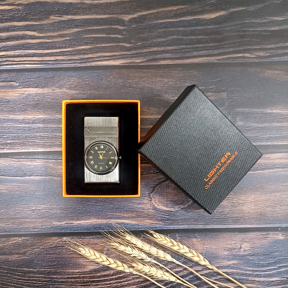 Часы зажигалка в подарочной упаковке темное серебро - фото 1 - id-p116498487