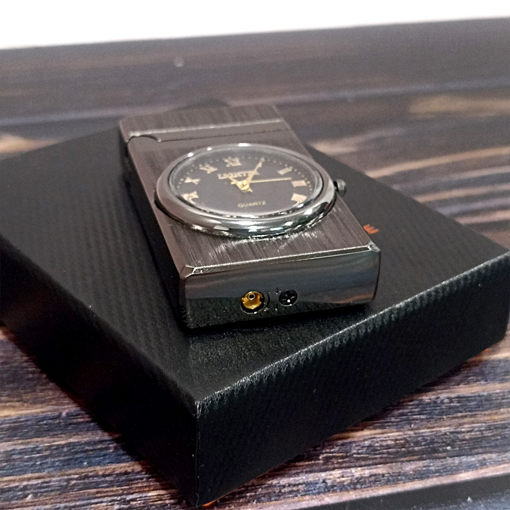 Часы зажигалка в подарочной упаковке темное серебро - фото 5 - id-p116498487