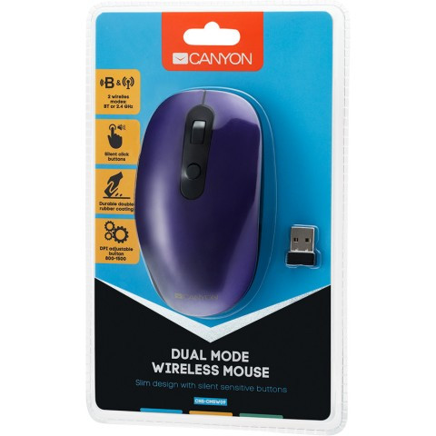 Canyon 2 in 1 Wireless optical mouse with 6 buttons, DPI 800/1000/1200/1500, 2 mode(BT/ 2.4GHz), Battery - фото 5 - id-p116498762