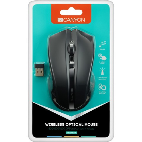 CANYON 2.4GHz wireless Optical Mouse with 4 buttons, DPI 800/1200/1600, Black, 122*69*40mm, 0.067kg - фото 4 - id-p116498763