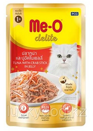 Me-O Delite 70г с кусочками тунца и крабовыми палочками в желе Пауч для кошек Влажный корм