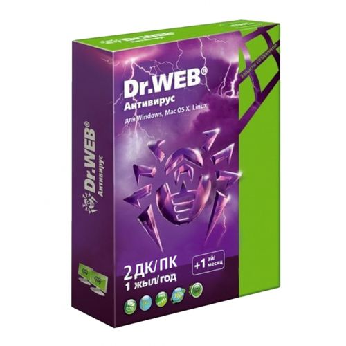 Антивирус Dr. Web, 12 мес., 2 ПК, +1 месяц, Windows, Mac OS X, Linux, BOX - фото 1 - id-p116508011