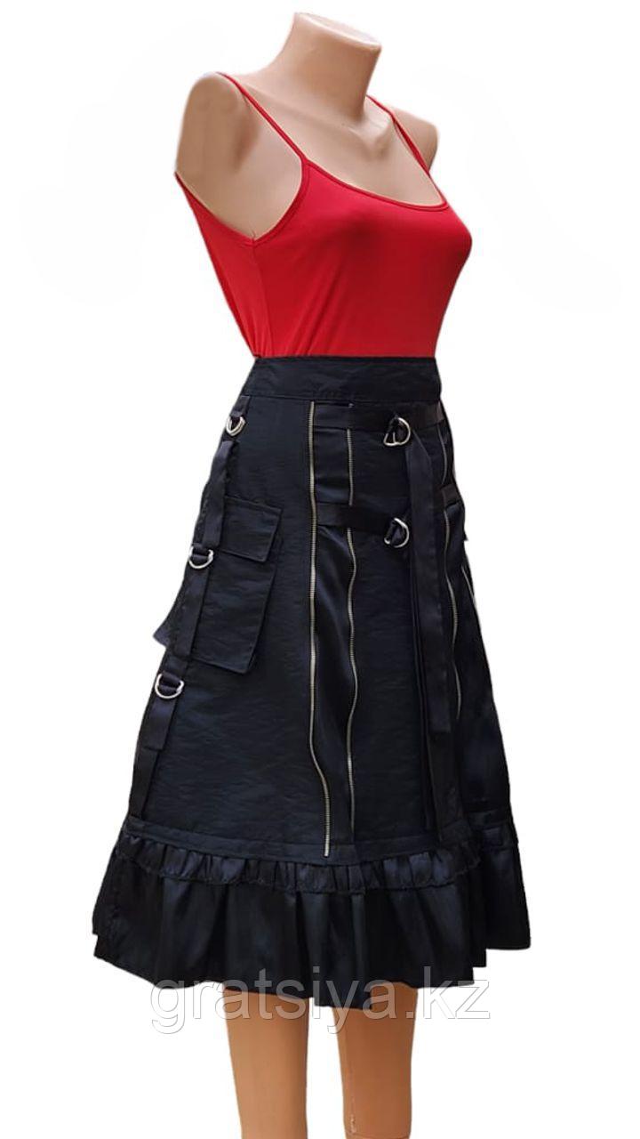Красивая Черная юбка на высокой талии с воланом на подоле - фото 1 - id-p116508672