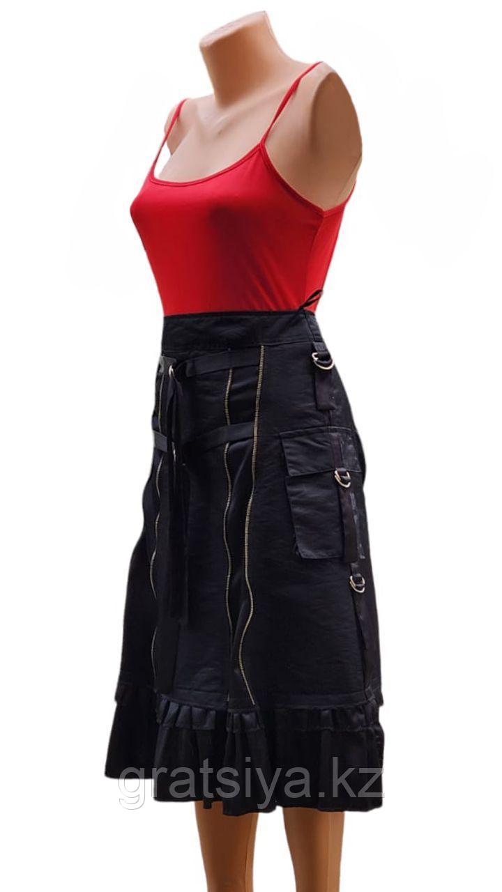 Красивая Черная юбка на высокой талии с воланом на подоле - фото 3 - id-p116508672