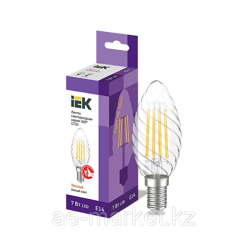 Лампа филаментная LED CT35 свеча вит. 7Вт 230В 3000К E14 серия 360° IEK - фото 2 - id-p110481859