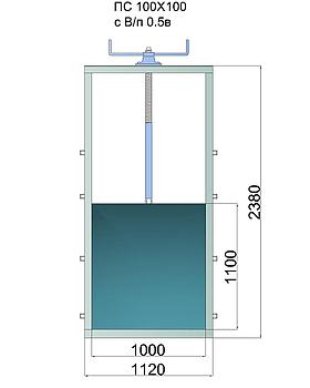 Гидрозатвор плоский ПС 100х100, с винтоподъёмником 0.5в