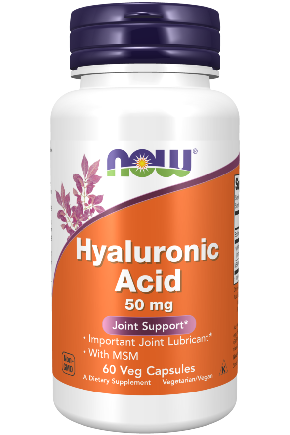 Hyaluronic Acid+MSM, 50 mg, 60 veg.caps, NOW - фото 1 - id-p116514931