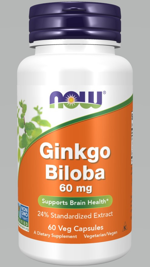 Ginkgo Biloba 60 mg, 60 veg.caps, NOW - фото 1 - id-p116514945