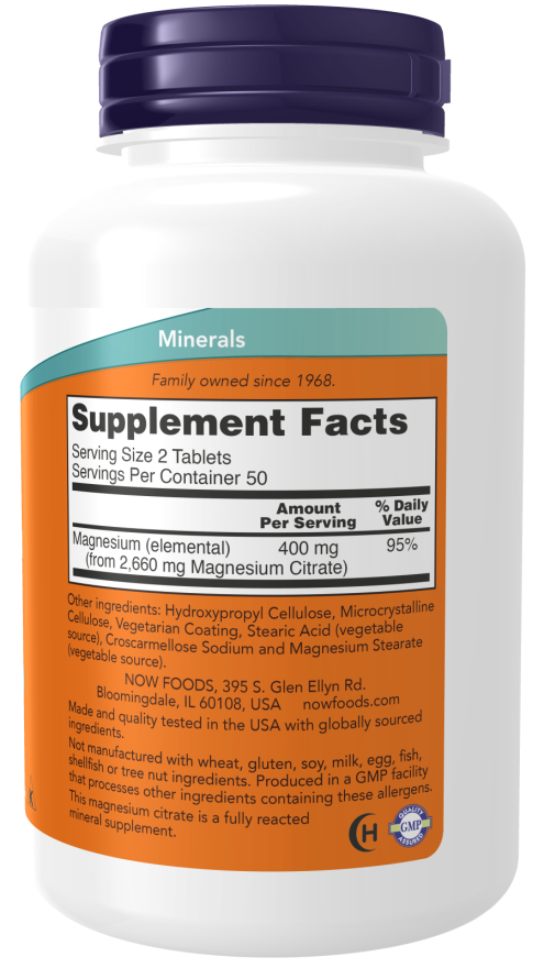 Magnesium Citrate 200 mg, 100 tab, NOW - фото 2 - id-p116515041