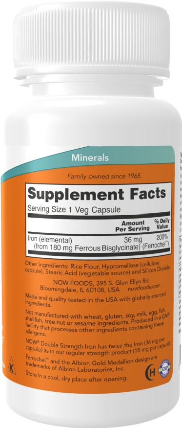 Iron 36 mg, 90 veg.caps, NOW - фото 2 - id-p116515212