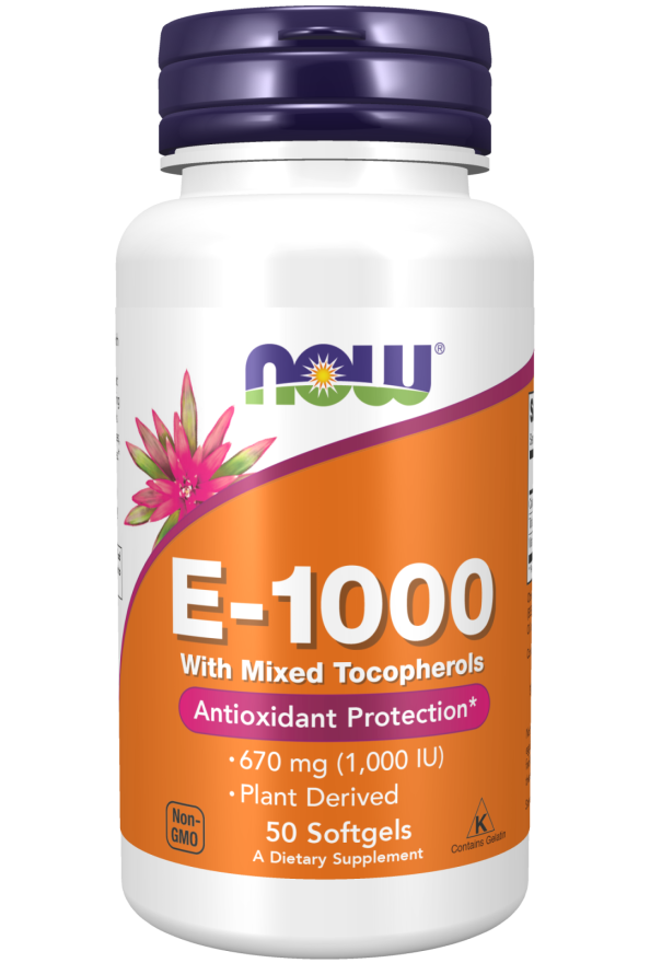 E-1000 with Mixed Tocopherols, 50 softgels, NOW, фото 1