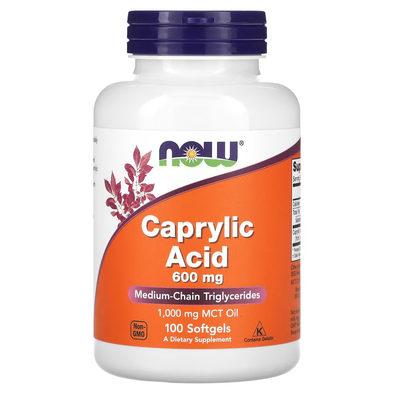 Caprylic Acid 600 mg, 100 softgels, NOW - фото 1 - id-p116516457