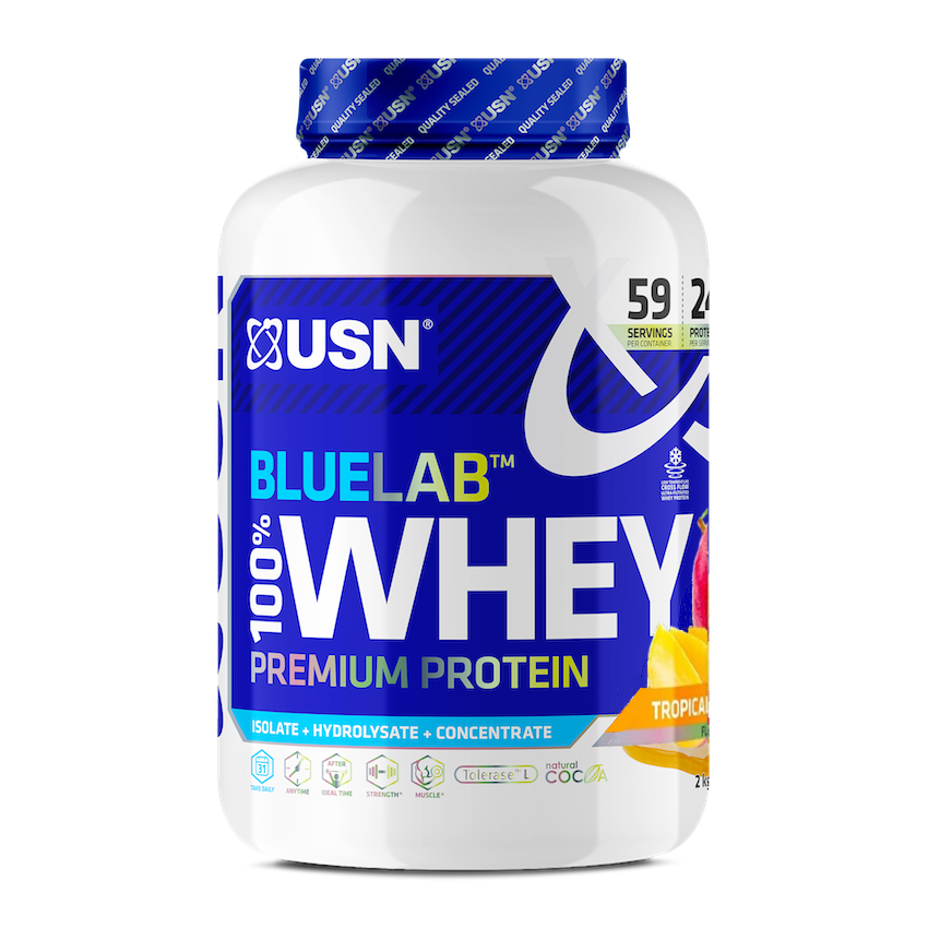 Протеин BlueLab 100% Whey, 2 kg, USN Tropical smoothie, фото 1