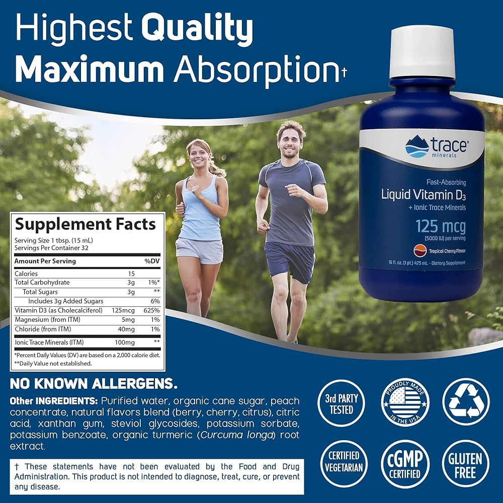 Liquid Vitamin D3 5000 IU, 473 ml, Trace minerals Tropical Cherry, фото 1