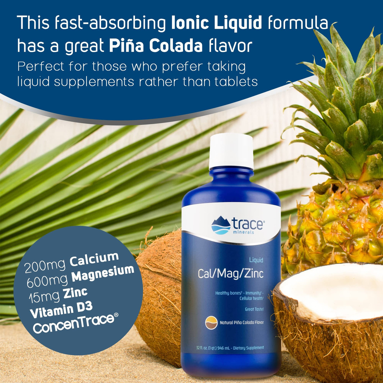 Liquid Cal/Mag/Zinc, 473 ml, Trace minerals Pina colada, фото 1