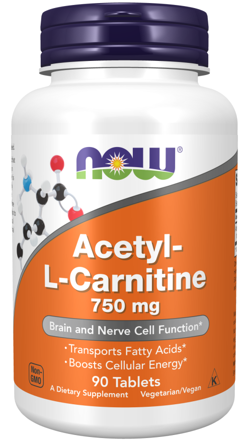 Acetil-L-Carnitine 750 mg, 90 tab, NOW - фото 1 - id-p116517307