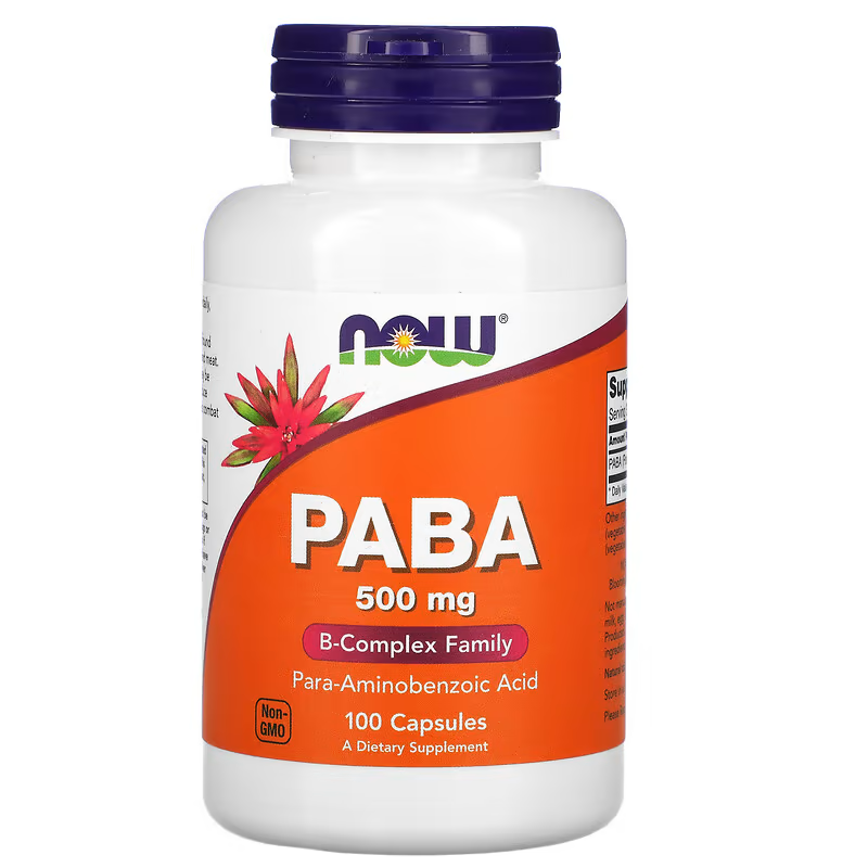 PABA 500 mg, 100 caps, NOW - фото 1 - id-p116517342