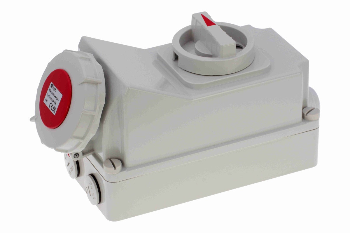 CA5792 INPIN Розетка настенная с выключателем и мех.блокировкой контейнерная 32A/400V/3P+E/IP67никель контакты