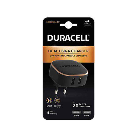 Универсальное зарядное устройство Duracell DRACUSB16-EU 24W 2хUSB-A Черный 2-021382, фото 3