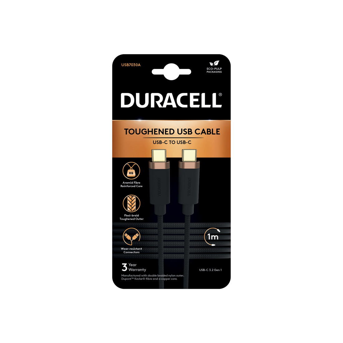 Интерфейсный кабель Duracell USB7030A USB-C to USB-C Черный 2-021379 - фото 2 - id-p116530581
