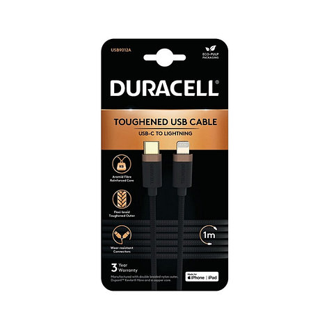 Интерфейсный кабель Duracell USB9012A USB-C to Lightning Черный, фото 3