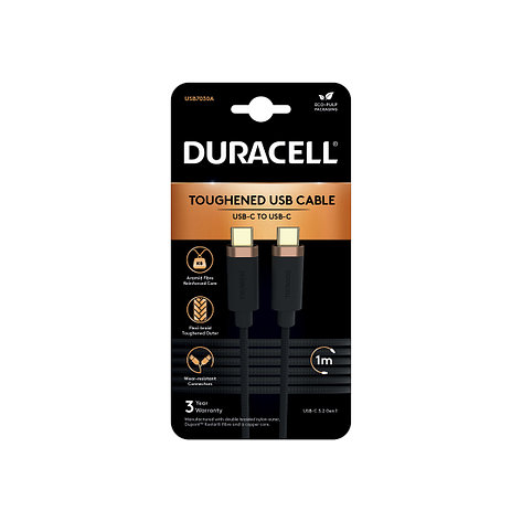 Интерфейсный кабель Duracell USB7030A USB-C to USB-C Черный, фото 2
