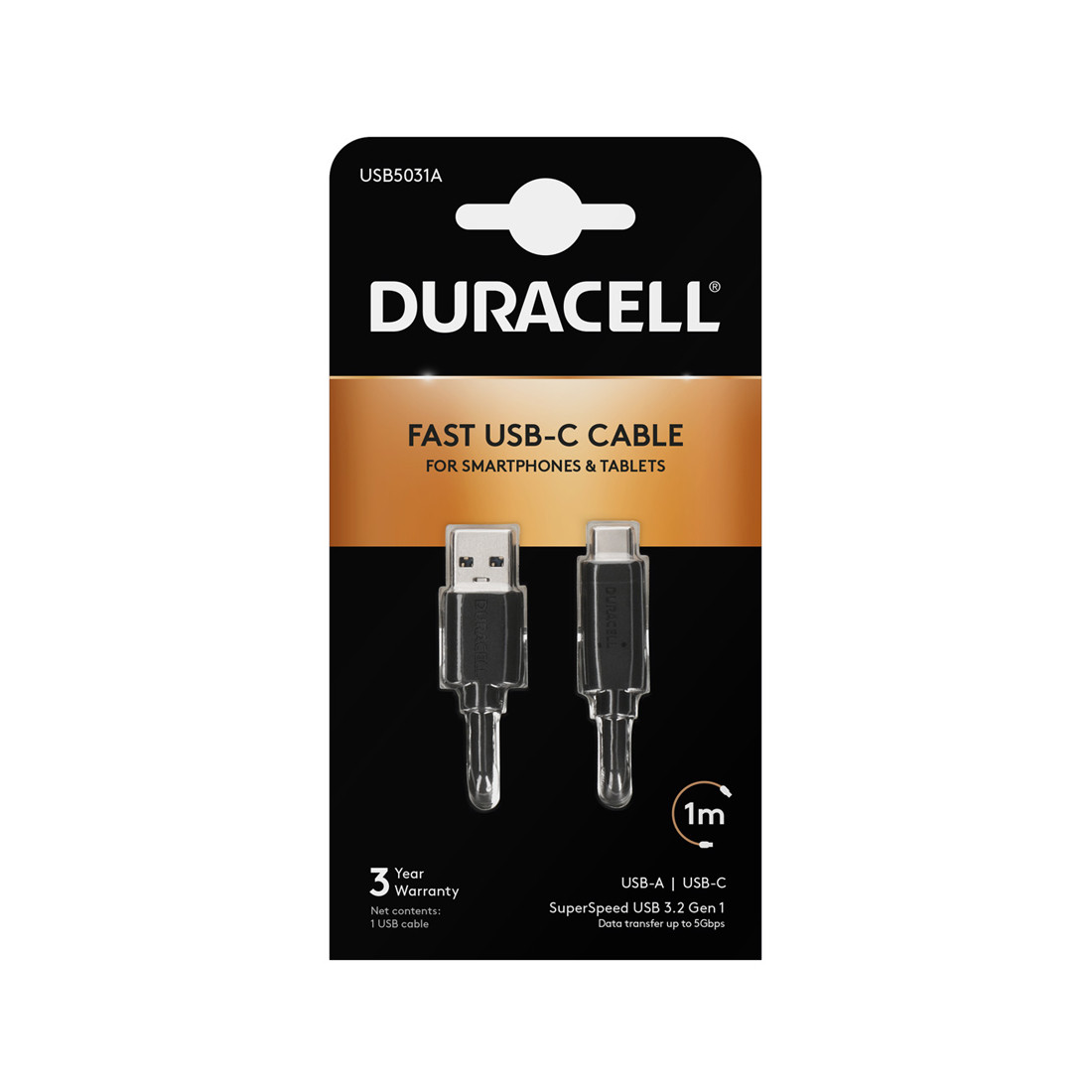 Интерфейсный кабель Duracell USB5031A USB-A to USB-C Черный - фото 2 - id-p116531777