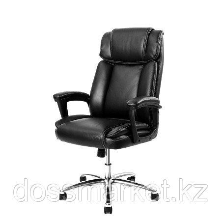 Кресло руководителя "Capital", натуральная кожа черная, хром, механизм качания