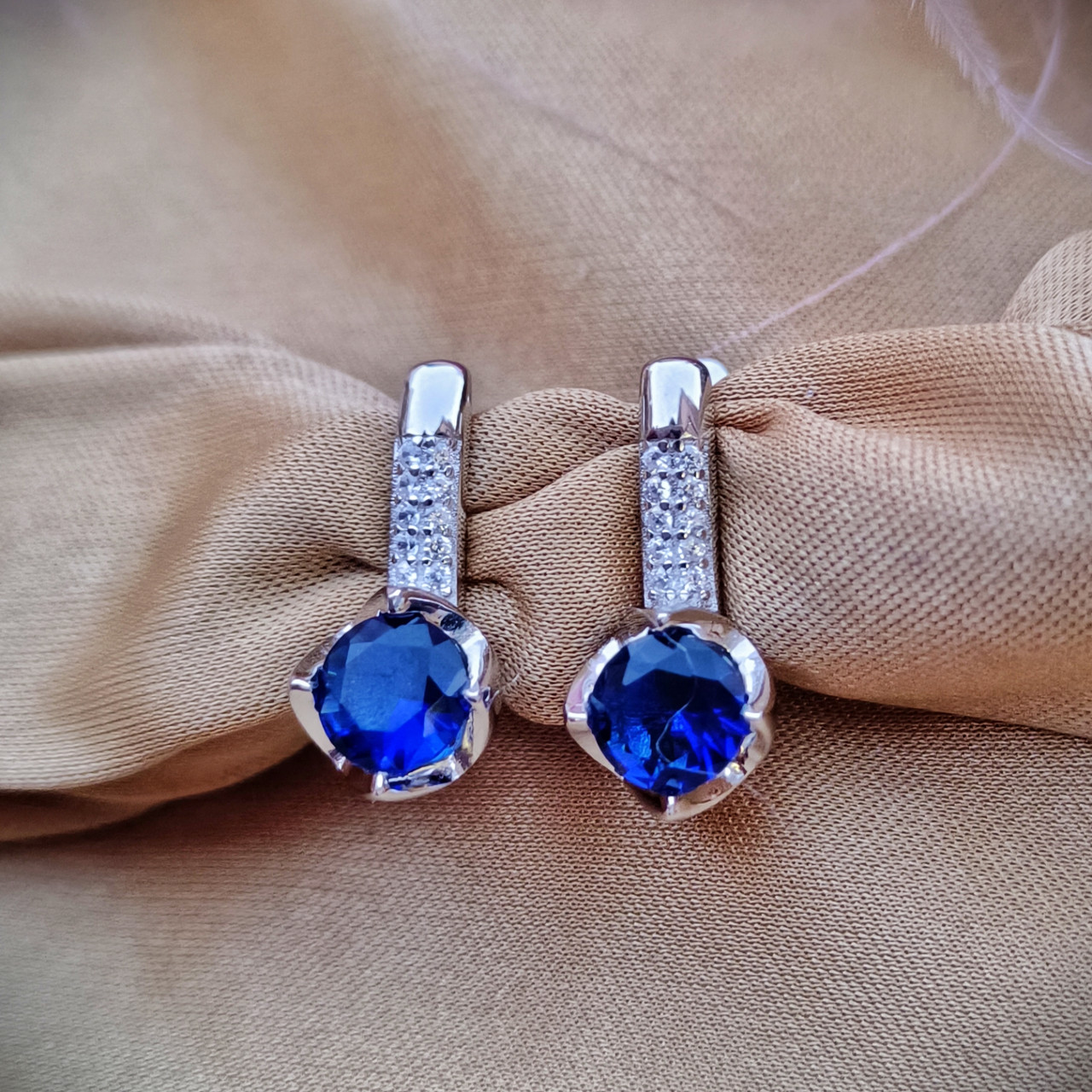 Серебряные серьги "Баронесса" с синими камнями - фото 2 - id-p113989757