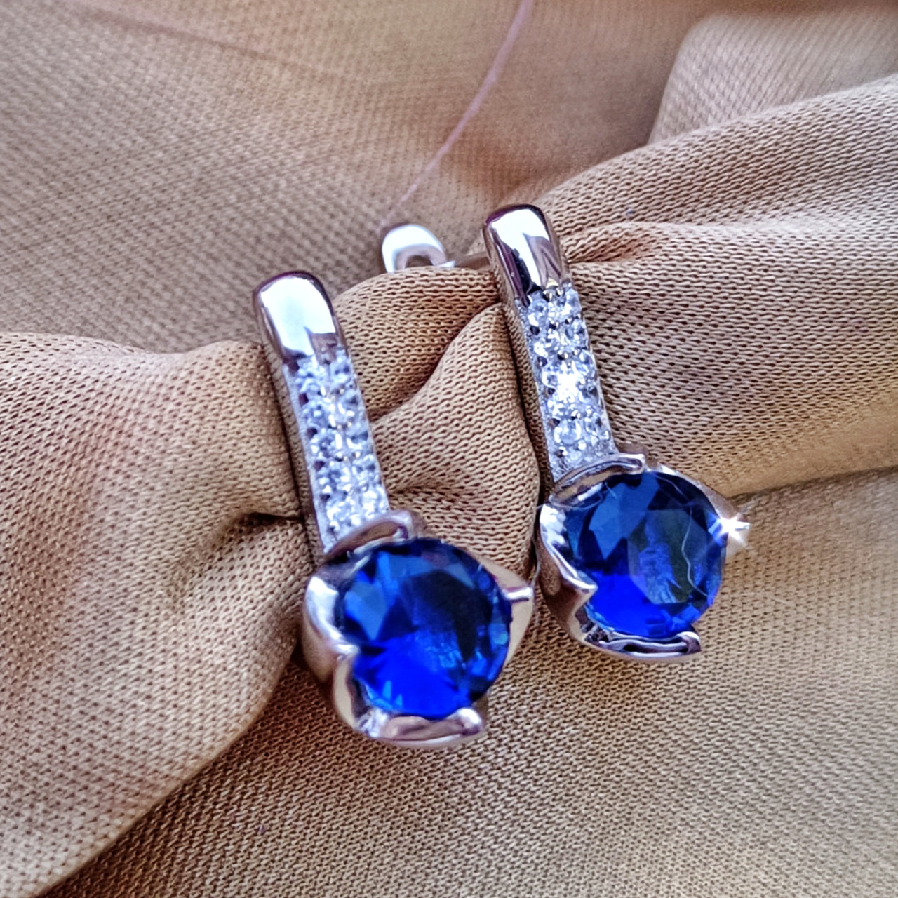 Серебряные серьги "Баронесса" с синими камнями - фото 1 - id-p113989757