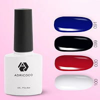 Комплект гель-лаков красный, белый,черный и синий Adricoco