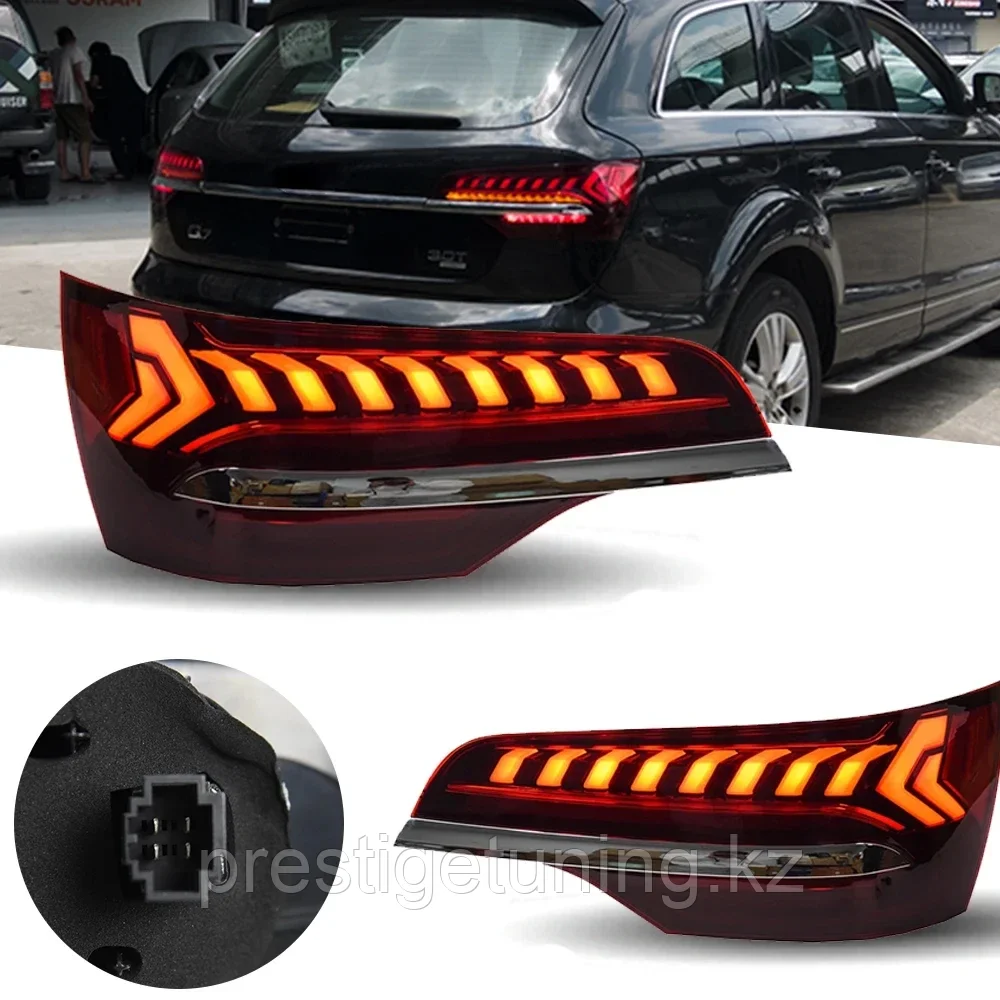 Задние фонари на Audi Q7 2009-15 дизайн 2023 с хромом (Красный цвет)