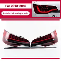 Задние фонари на Audi Q7 2009-15 дизайн 2023 с черным хромом (Красный цвет)