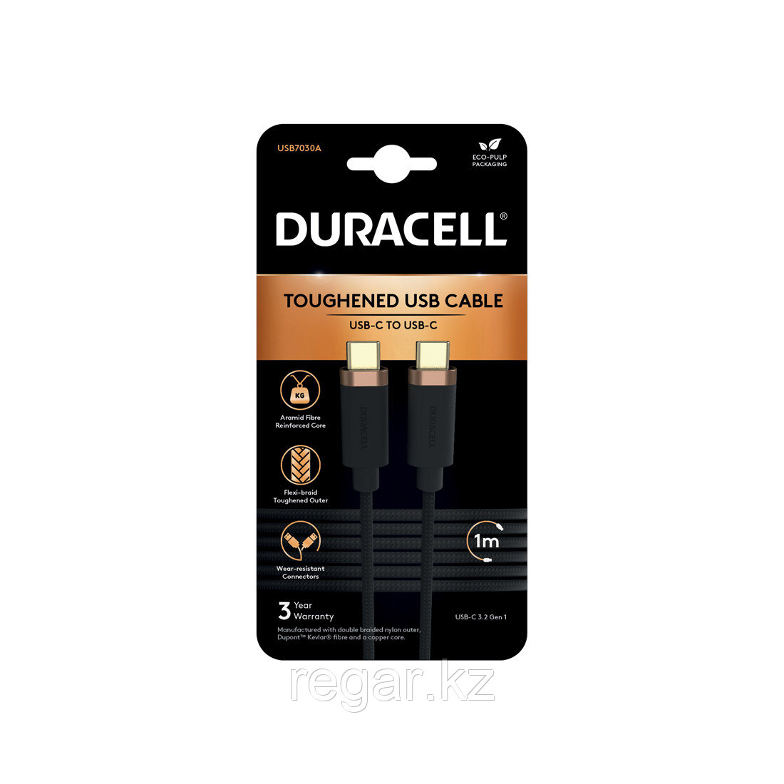 Интерфейсный кабель Duracell USB7030A USB-C to USB-C Черный - фото 2 - id-p116554457