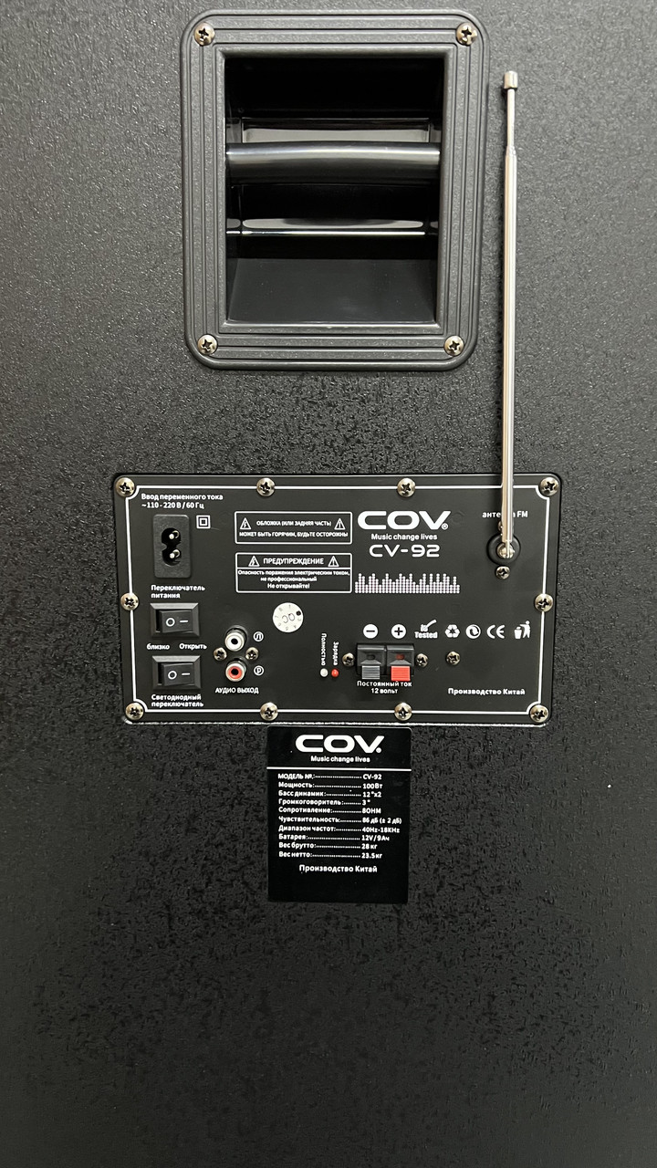 Портативная акустическая система COV 92. Яркая в деревянном коробе 100-120вт 2 микрофона - фото 7 - id-p116555547