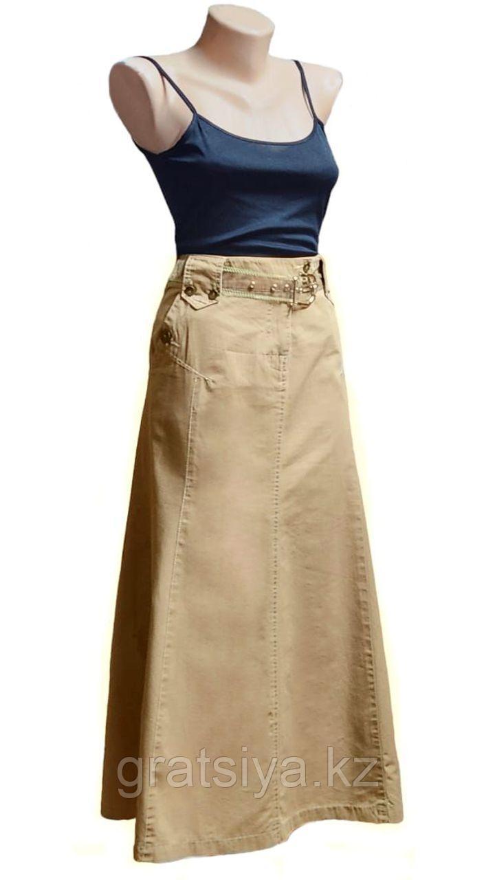 Летняя джинсовая юбка бежевая Макси - фото 1 - id-p100294269