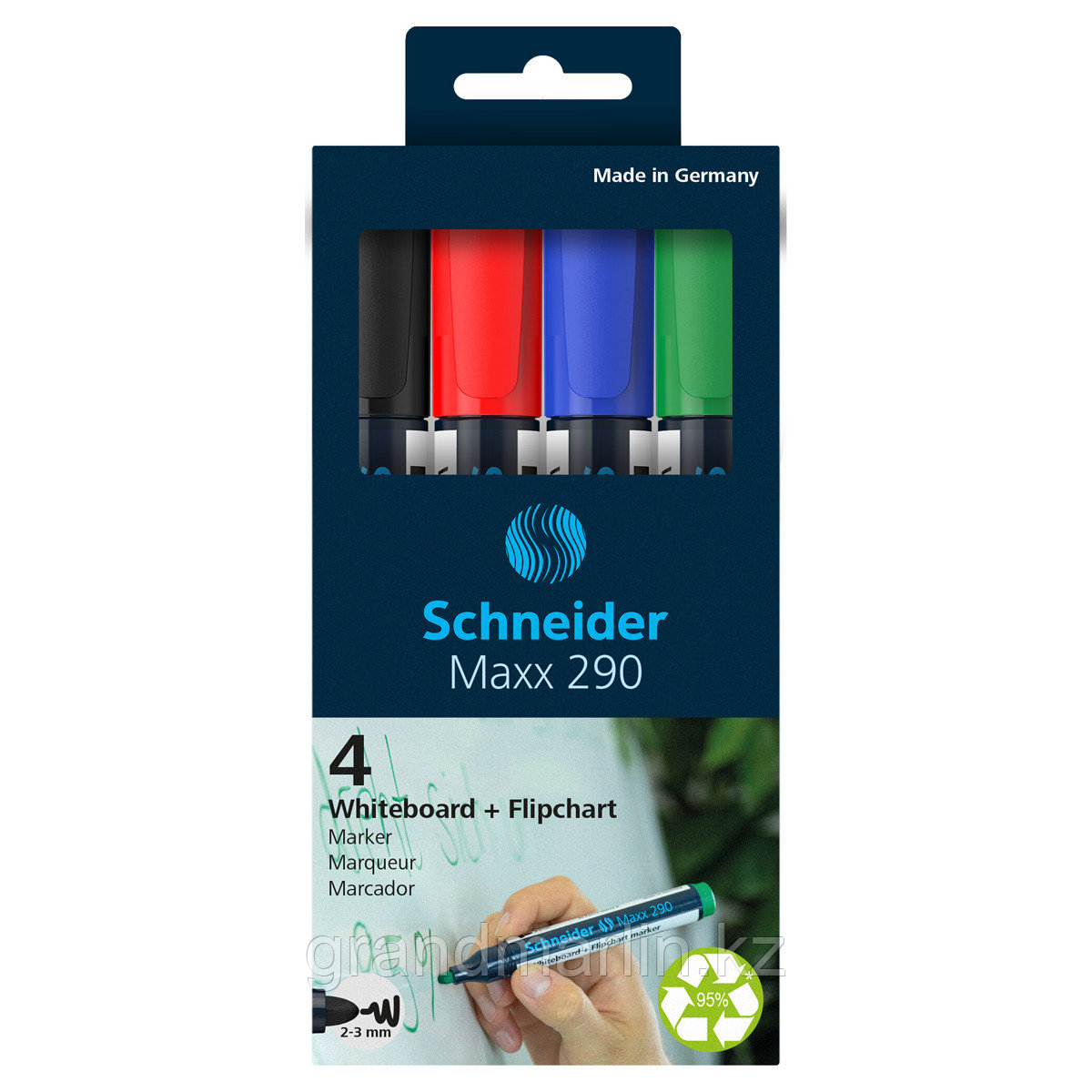 Набор маркеров для белых досок и флипчартов Schneider "Maxx 290" 4цв., пулевидный, 3мм, прозр. Чехол - фото 1 - id-p107463809