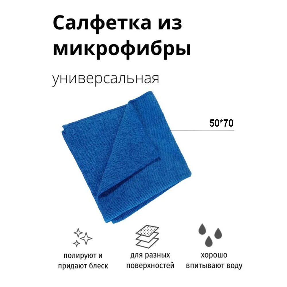 Универсальная Гипоаллергенная салфетка из микрофибры для уборки поверхности 50х70см синяя - фото 1 - id-p116618774