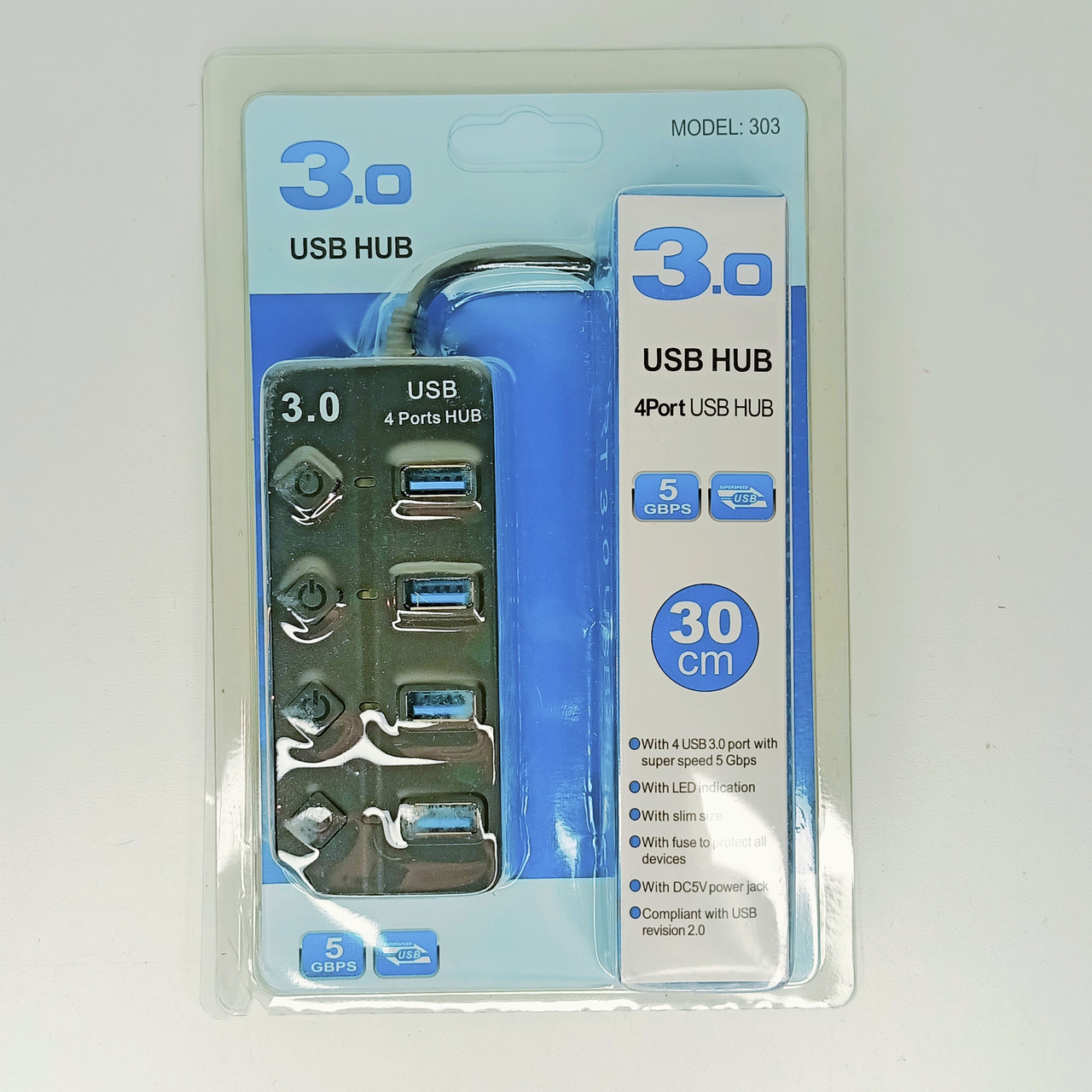 HUB Хаб 4 порта USB3.0 с выключателями, 500mbps, 0,3м, Super Speed мод.303 - фото 1 - id-p116618944