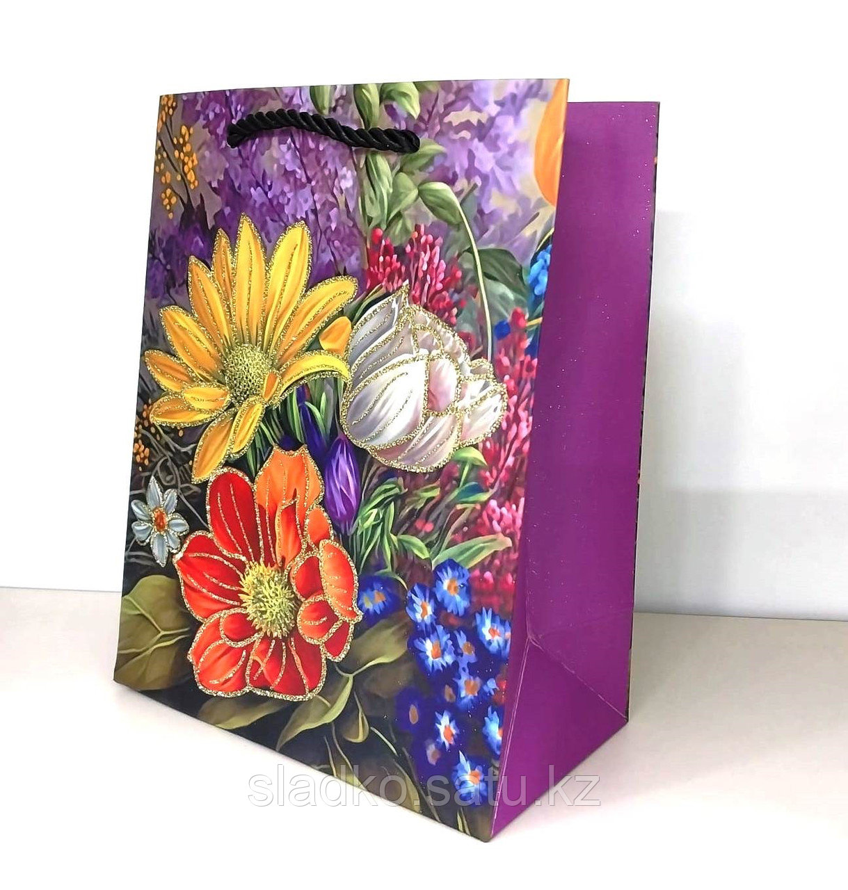 Пакет подарочный Цветы Букет Незабудки 32х26х12 см - фото 3 - id-p116619096