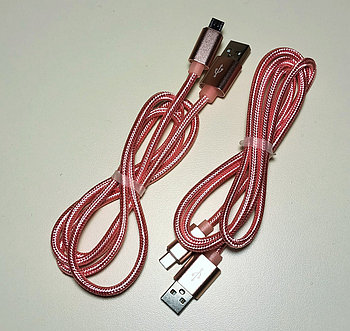 USB cabel  microUSB  1m ткань poзовые