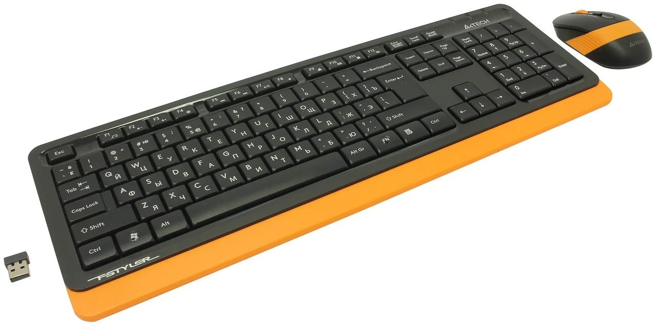 Клавиатура+мышь A4tech Fstyler FG1010-ORANGE  105 клав.  FN12 Multim.  2000 DPI  беспроводная 2 4G