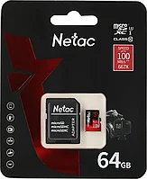 Карта памяти MicroSD Netac P500 Extreme Pro 64GB 100MB/s Class 10 + SD Adapter NT02P500PRO-064G-R