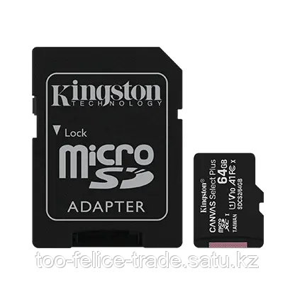 Карта памяти Kingston 64GB microSDXC Canvas Select Plus 100R A1 C10 Card + Adapter, SDCS2/64GB - фото 1 - id-p116368260