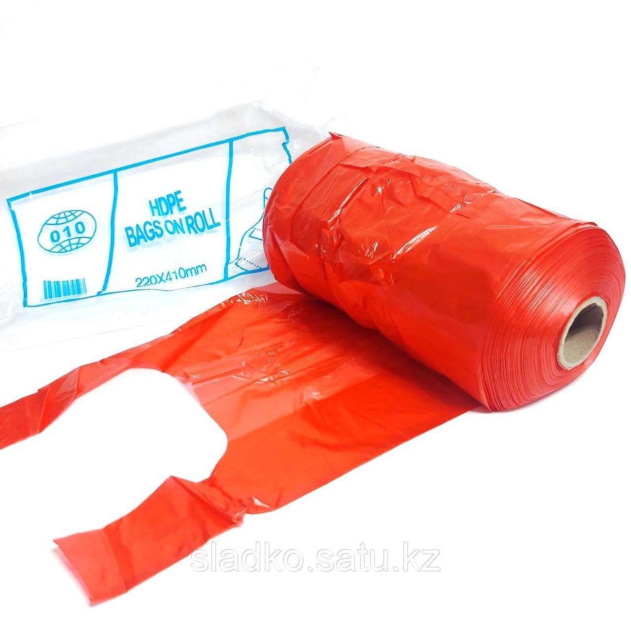 Пакет майка в рулоне красный 130 шт 22х41 см на втулке - фото 3 - id-p116645074