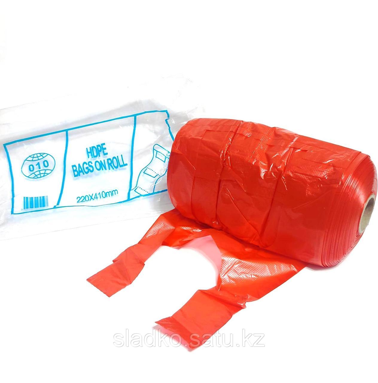 Пакет майка в рулоне красный 130 шт 22х41 см на втулке - фото 2 - id-p116645074