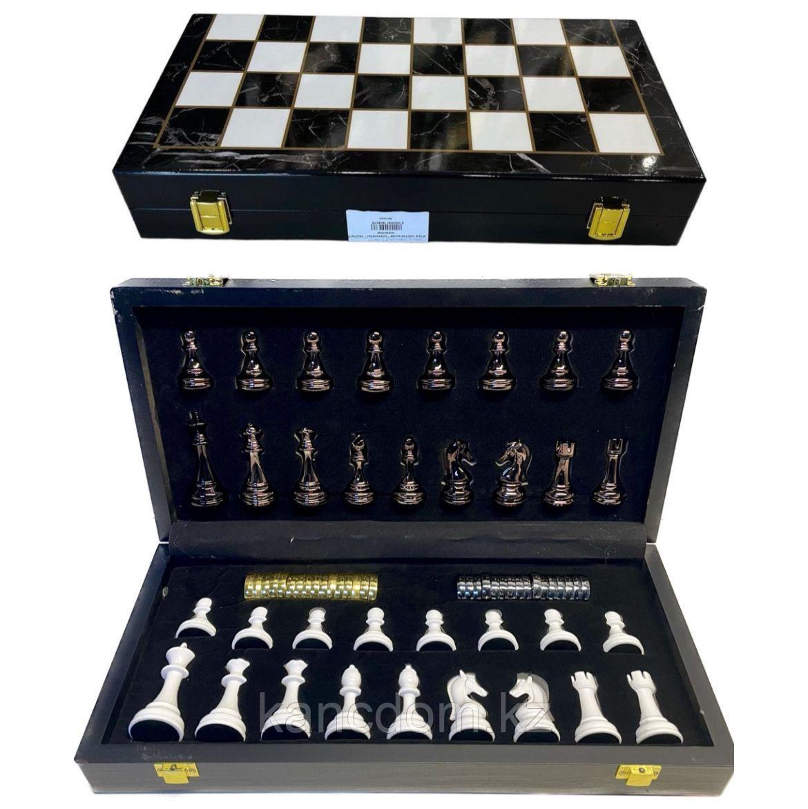 Настольная игра 2в1 "Marble" шахматы, шашки 38*38см акрил, металл, черно - белый