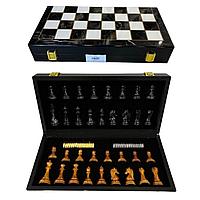 Настольная игра 2в1 "Marble" шахматы, шашки 38*38см акрил, металл, коричневый - темно-синий