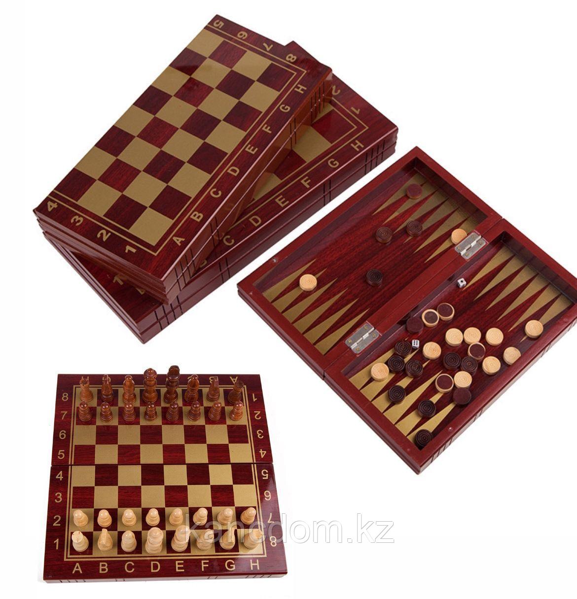 Настольная игра 3в1 "Mirror" шахматы, шашки, нарды 34*34см дерево 8327