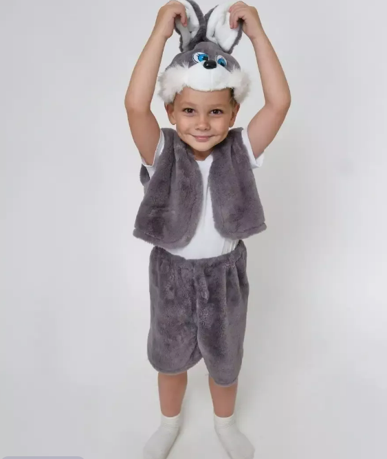 Костюм детский карнавальный Зайчик жилетка шорты с хвостом и шапка серый - фото 8 - id-p96130922